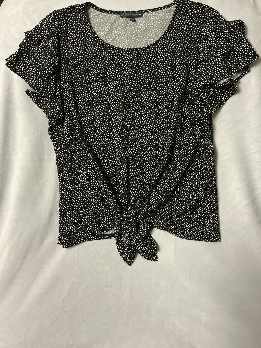Black Tie-Front Flutter Sleeve Blouse Top, Sz L